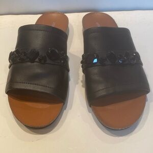 NWOT Attention Black Faux Leather Slides